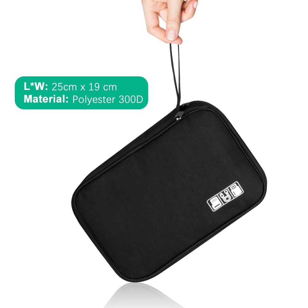 HCFGS Electronics Accessories Organizer Bag, Travel Cable Organiser Bag, Universal Carry Travel Gadget Bag for USB Cable Drive, SD Card, Charger Hard Disk (Black)
