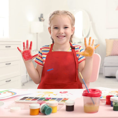 SUNLAND Kids Apron And Hat Set Children Chef Apron For Cooking Baking Painting Red (M:6-12 Years)