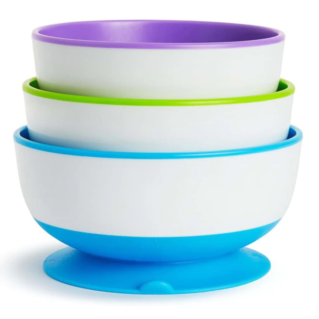 Munchkin Stay Put Baby Suction Bowl Set| Baby Bowls for Weaning| Baby Feeding Suction Dish Pack| for Babies & Toddlers 6 Months+|BPA Free Weaning Set for Babies| Microwave/Dishwasher Safe | 3 Pack