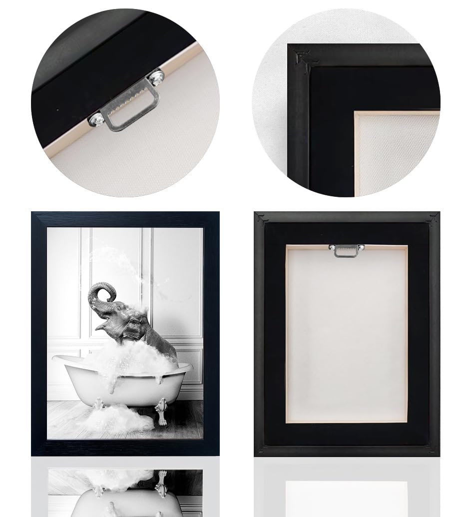 Bathroom Picture Wall Decor, Framed Black and White Bathroom Wall Art, Toilet Paper in Little Funny Raccoon's Hand Animal Canvas Print Painting