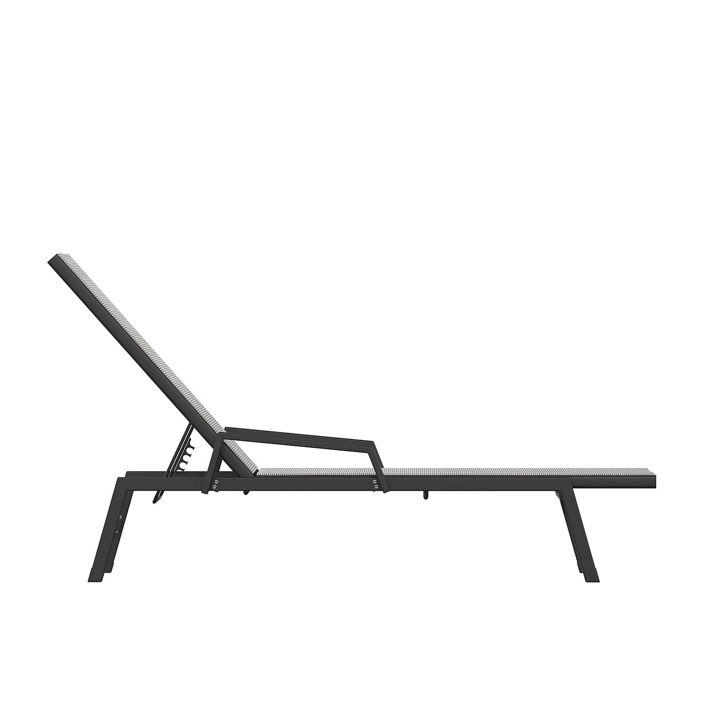Flash Furniture Brazos Set of 2 Adjustable Chaise Lounge Chairs with Arms, All-Weather Outdoor Five-Position Recliners, Black/Gray