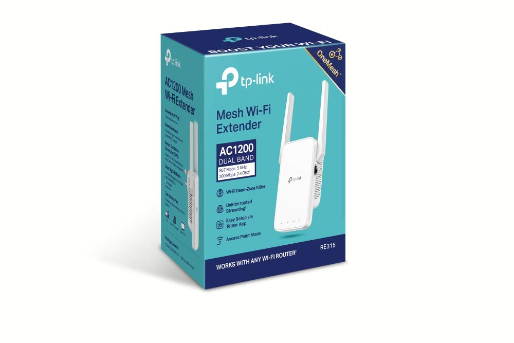 TP-Link RE315 AC1200Mbps WiFi Extender Booster Dual Band, 2 External Antennas, EasyMesh, WiFi Booster Range Extender, Internet Booster, Access Point, Works with Any WiFi Router, Easy Setup, UK Plug