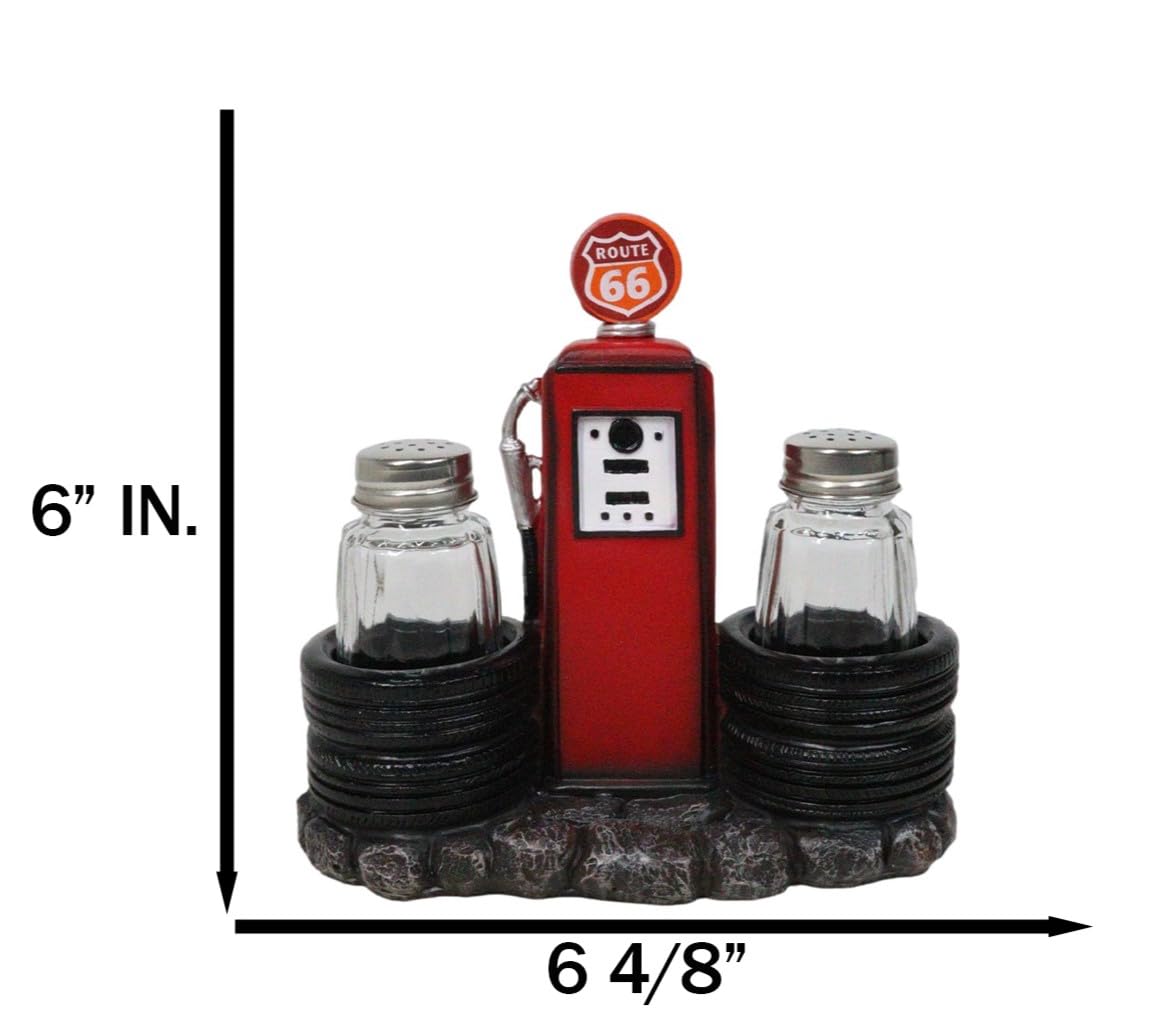Ebros Gift Vintage Nostalgia Route 66 Highway Stop Old Fashioned Red Gas Pump Station Salt And Pepper Shaker Holder Figurine Cross Country Road Trip Lovers Kitchen Accent