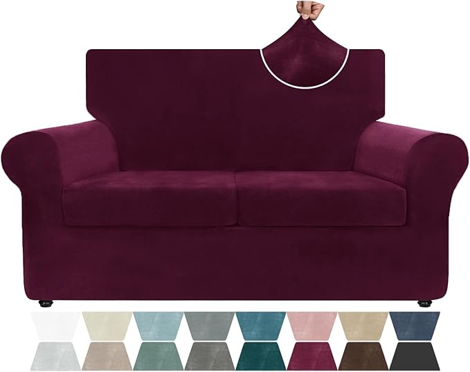 ZNSAYOTX Luxury Velvet Sofa Cover 3 Piece Stretch Loveseat Covers