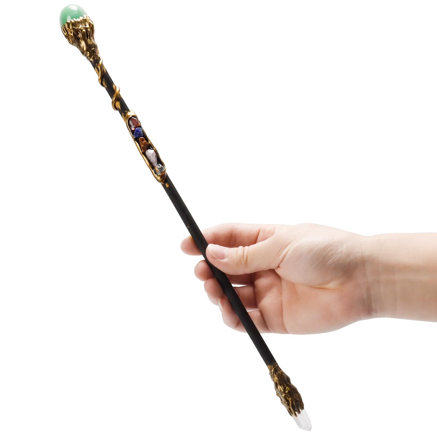 Rich Boxer Fine Handcrafted Crystal Magic Wand Green Aventurine Gemstone White Crystal Magic Wand for Witches and Wizards