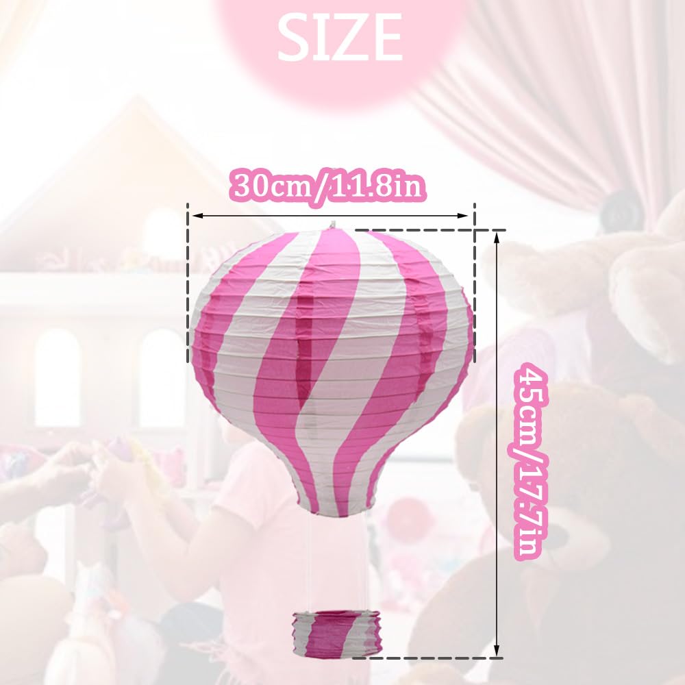 Ruidee 3 Pieces Hanging Hot Air Balloon Paper Lanterns 12 inch Paper Lanterns Set Decoration Ball Lamps for Wedding, Birthday, Anniversary, Christmas (Pink)