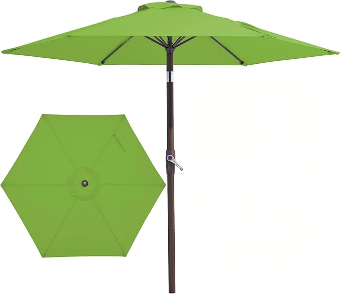 JEAREY 7.5FT Patio Umbrella Market Table Umbrella with 6 Sturdy Ribs, Push Button Tilt/Crank Outdoor Umbrella for Garden, Deck, Backyard, Pool and Beach,Grass Green