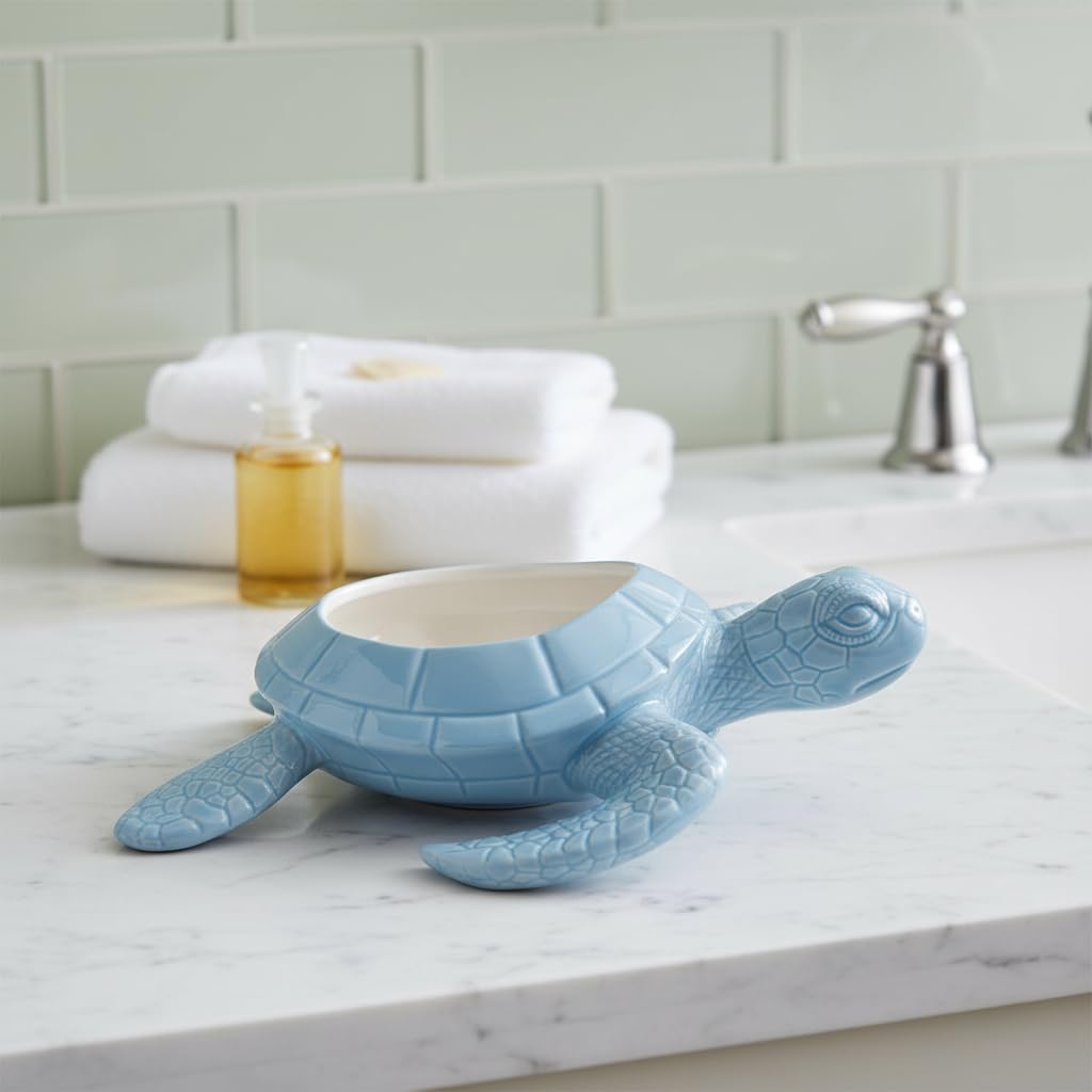 Comfy Hour 9" Sea Turtle Figurine Style Succulent Planter, Decorative Animal Flower Pot for Cactus and Small Plants, Ocean Theme Home Decor Statue (Light Blue)
