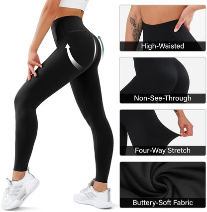 3 Pack Leggings for Women High Waisted No See-Through Tummy Control Soft Yoga Pants Womens Workout Athletic Running Leggings
