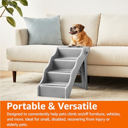 Amazon Basics Foldable Dog Steps for Bedroom and Sofa, Grey, 60.7 x 40.9 x 50.2 cm