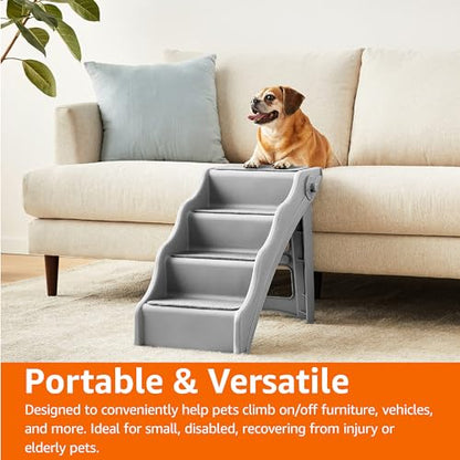 Amazon Basics Foldable Dog Steps for Bedroom and Sofa, Grey, 60.7 x 40.9 x 50.2 cm