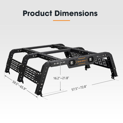 SanHima Adjustable Truck Bed Rack w/LED Lights - Overland Universal Bed Rack for Full-Size Trucks Without Factory Bed Rails/Tonneau Bed Cover