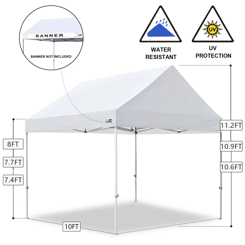 Eurmax USA Patented 10x10 Pop Up Canopy Tent Party Tent Commercial Instant Canopies Shelter with Heavy Duty Roller Bag,Bonus 4 Sand Bags (Snow White)