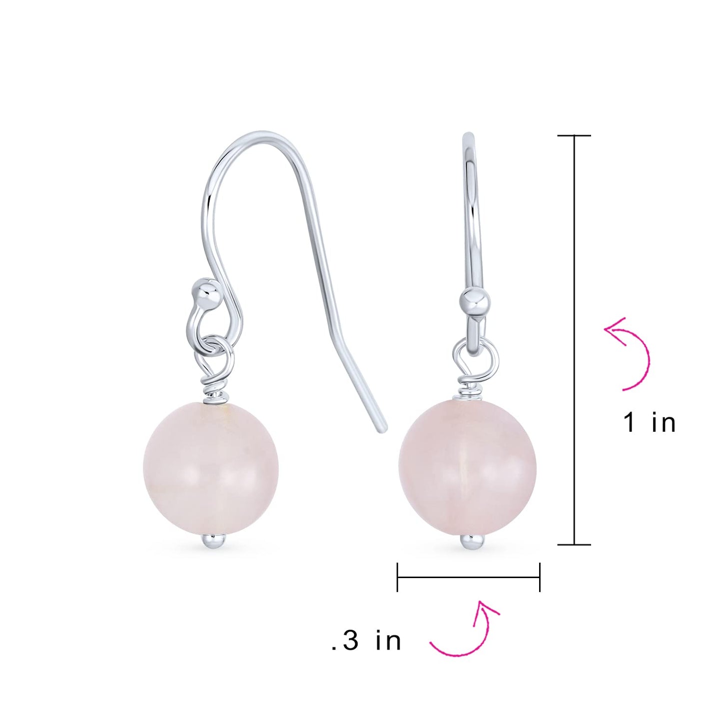 Bling Jewelry Timeless .925 Sterling Silver Pink Rose Quartz, Turquoise Navy Blue Lapis Bead 8mm Ball Drop Earrings Secure Lever Back Genuine Gemstone (Set of 3)