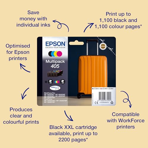 Epson 405 Suitcase Genuine Multipack, 4-colours Ink Cartridges, DURABrite Ultra Ink