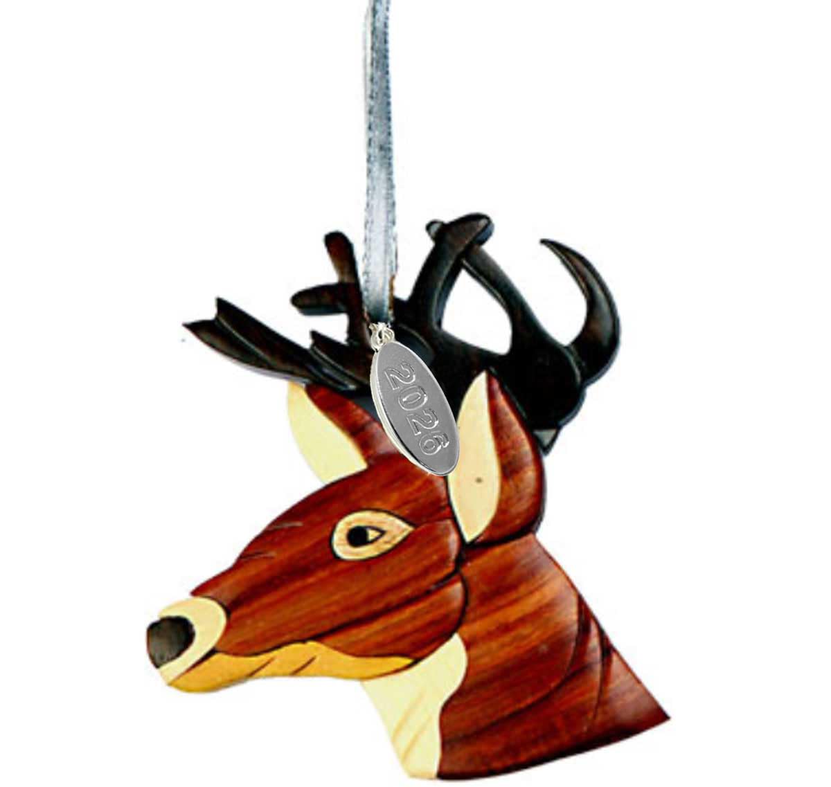 Twisted Anchor Deer Ornament 2026 – Unique Two-Tone Wood Buck Christmas Tree Decorations – Crafted by Hand Intarsia Design – for Deer Buff, Family & Outdoor Enthusiasts – Gifting Ready in Gift Box