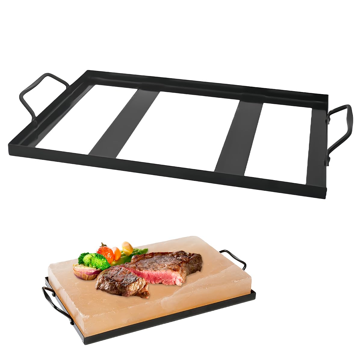 DOERDO DD Salt Cooking Block Tray Holder Salt Slab Plate Metal Steel Himalayan Rock Salt Block Cooking Plate Tray for Grilling Cooking, 14.3x8.4 Inch