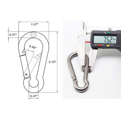 3.15 Inches Heavy Duty Stainless Steel Carabiner for Gym Equipment, EFFIET 2 Packs Spring Snap Hook Clips Spring Link Buckle for Gym Exercise, Punching Bags, Fishing, Hiking, Camping