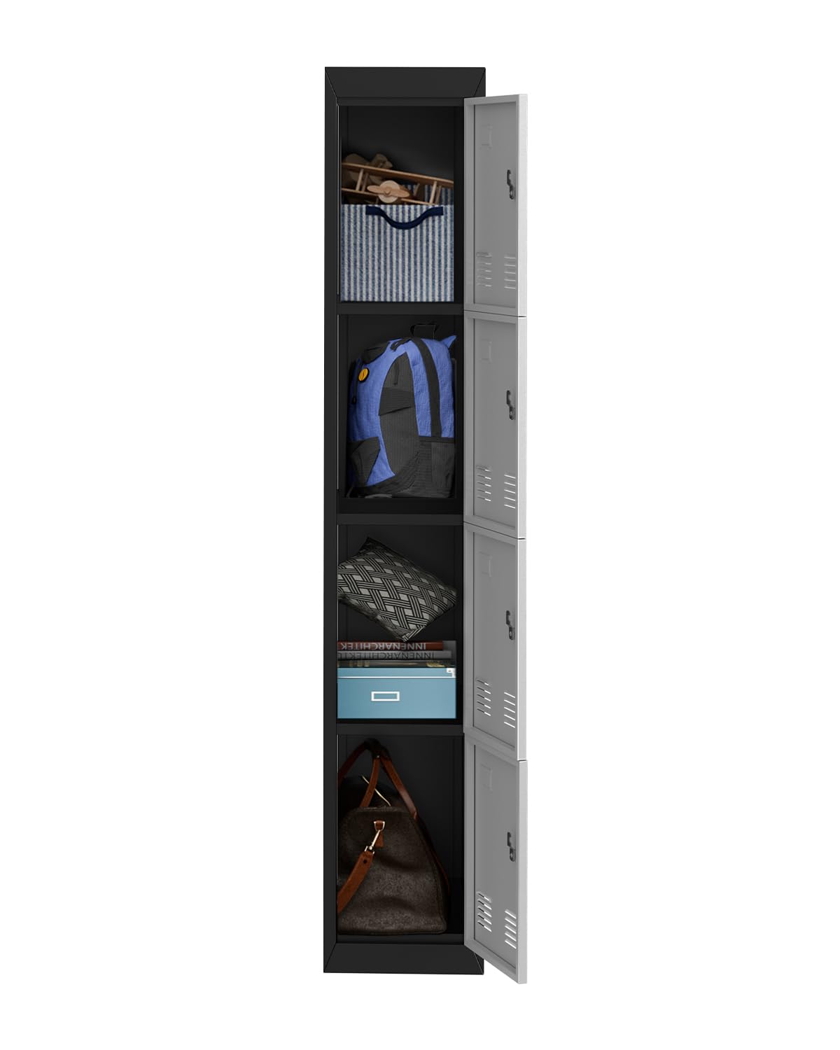 GarveeHome Slim Metal Locker Cabinet 4-Door Narrow | Heavy-Duty Rust-Resistant Steel w/Ventilation | Gym & Office Storage for School, Light Gray