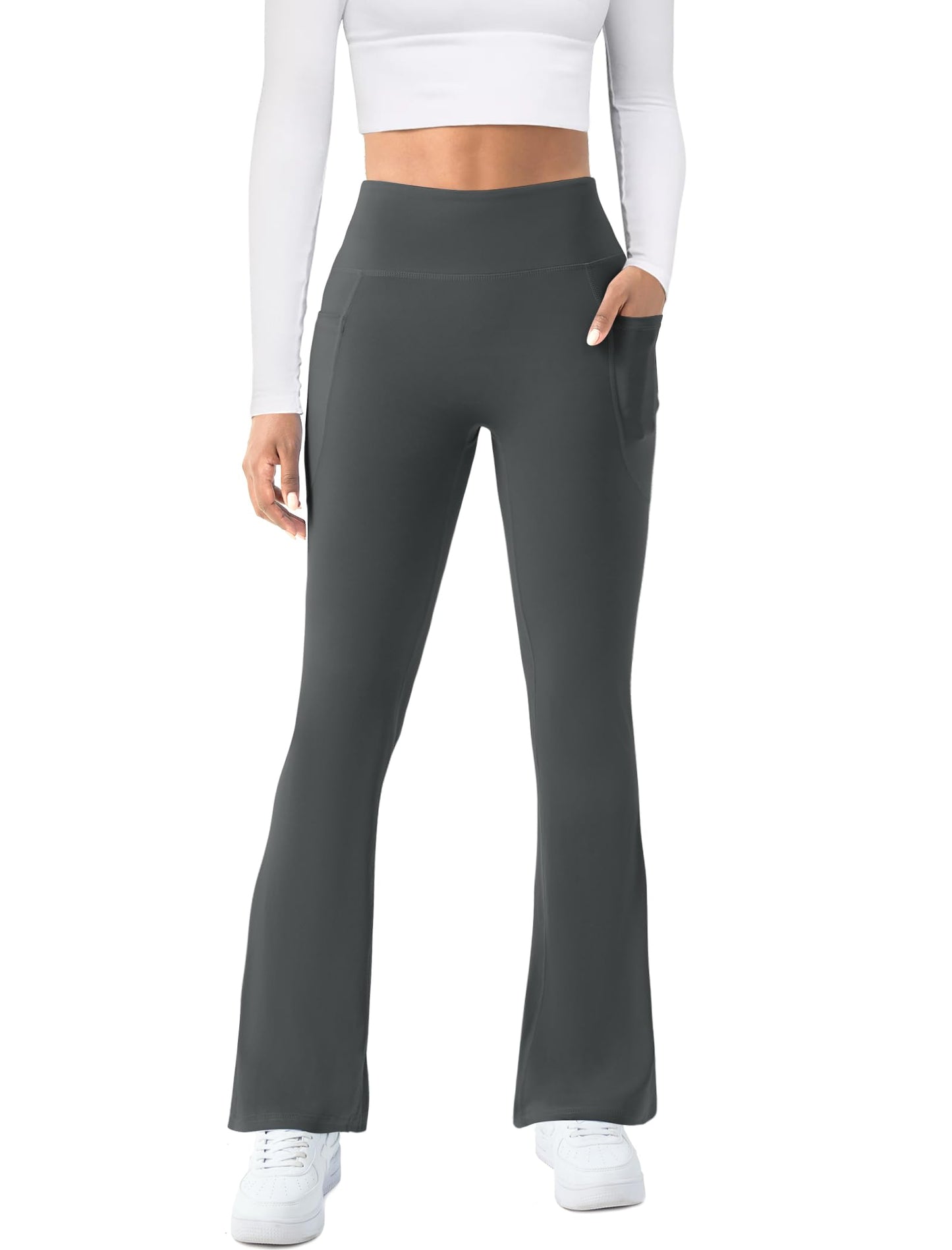 Womens Yoga Pants with Pockets High Waisted Flare Leggings Bell Bottom Yoga Dress Pants Seamless Bootcut Pants