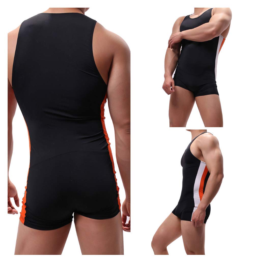 YUFEIDA Men's Athletic Supporters Bodysuit Slim Fit Active Wrestling Leotard Stretchy Base Layers Jumpsuit Boxer Singlet (M, Black)