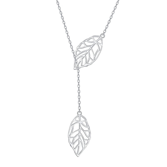 DAOCHONG Long Necklace Sterling Silver Leaf Larait Bar Y Lariat Long Chain Drop Adjustable Necklace for Her, 30"