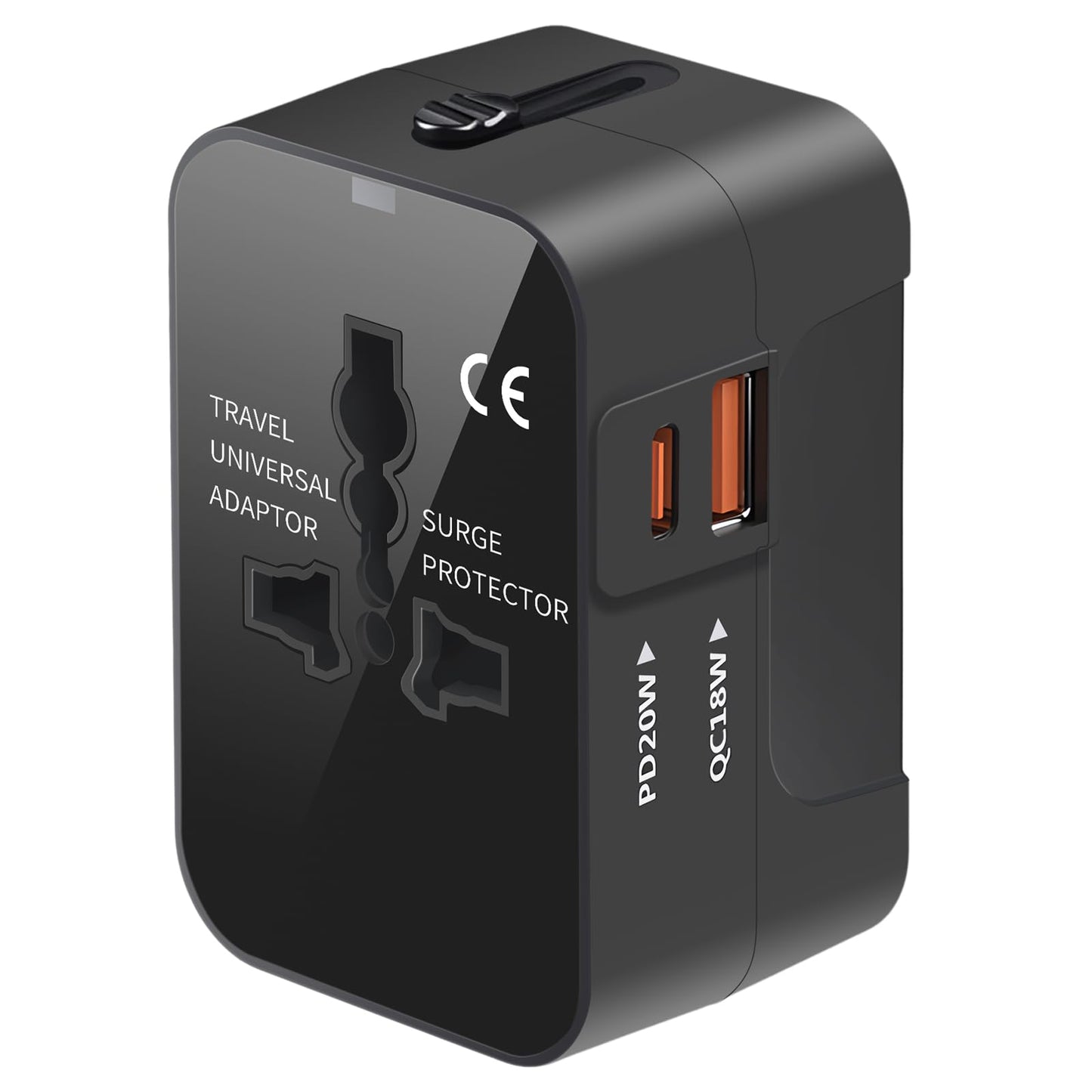 Universal Travel Adapter Worldwide, GaN Fast Charging with PD 3.0 USB-C & USB-A Quick Charge Ports, All-in-One International Power Plug Adapter Converter AC Wall Charger for Europe USA UK AUS Black