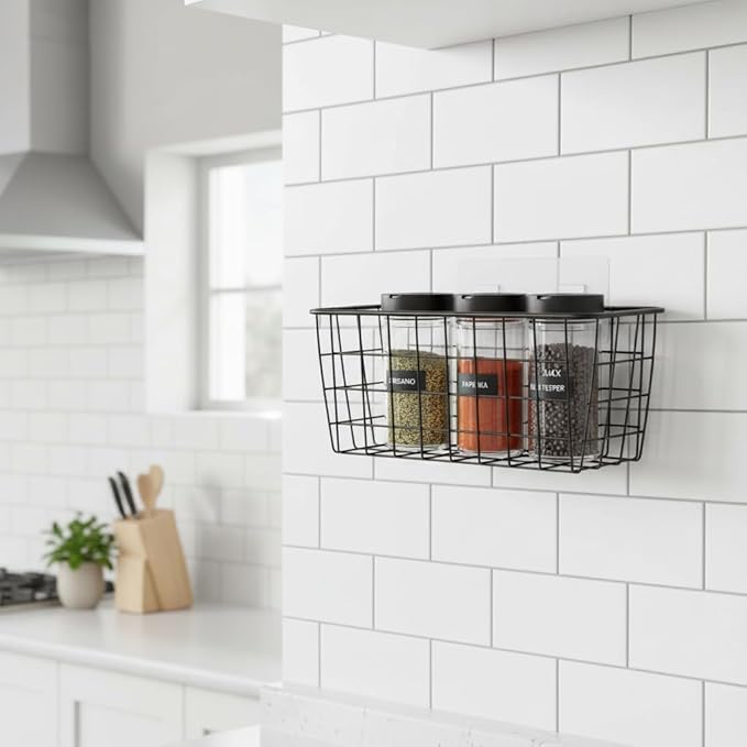 Hanging Kitchen Baskets Adhesive Sturdy Wire Storage Baskets