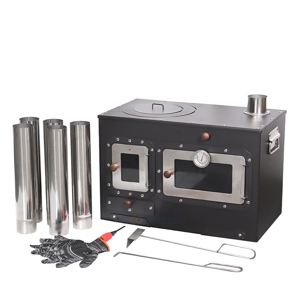 Large Outdoor Camping Cooking Stove with Oven Portable Hot Tent Stove with Pellet Bin Burner Chimney