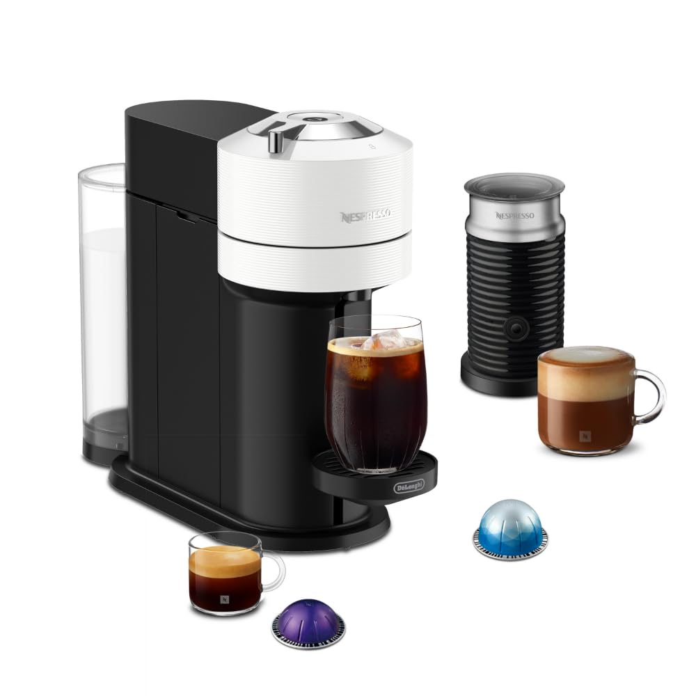 Nespresso Vertuo Next Coffee and Espresso Maker by De'Longhi, White with Aeroccino Milk Frother Bundle
