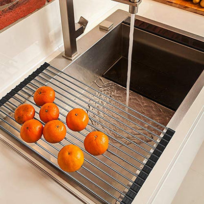 Ahyuan Roll up Dish Drying Rack Over The Sink Kitchen Roll up Sink Drying Rack Portable Dish Drainer Foldable Dish Drying Rack (Warm Gray, 17.8''X17'')