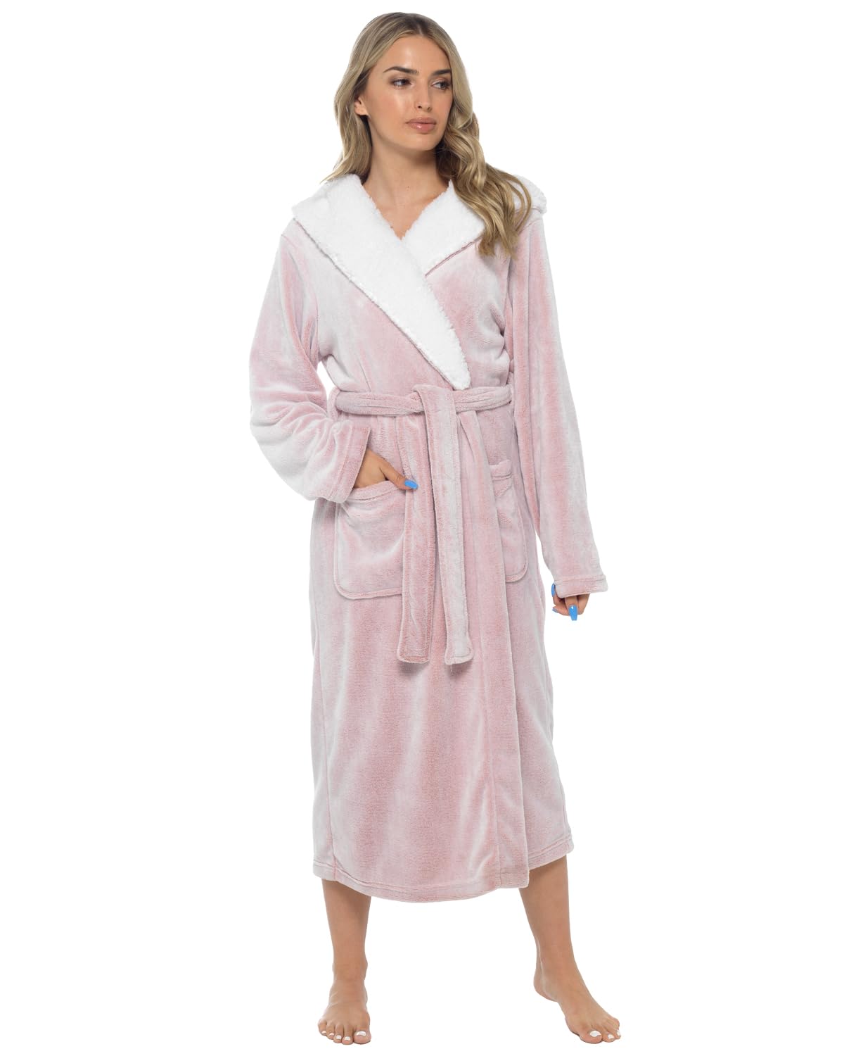Ladies Shimmer Fleece Sherpa Hood Robe LN1240 Rose/Pink 16-18