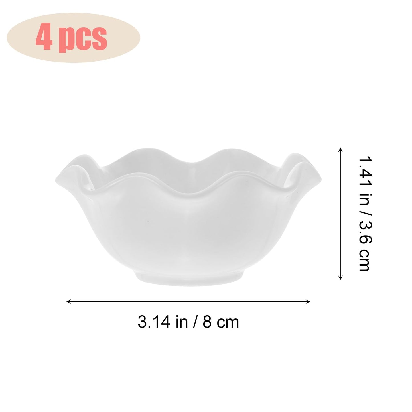 Zerodeko 4-Piece Lotus Leaf Shape Ceramic Sauce Bowls Set Small White Dipping Bowls for Salad Snacks Condiments 3.14X3.14X1.41 Inch