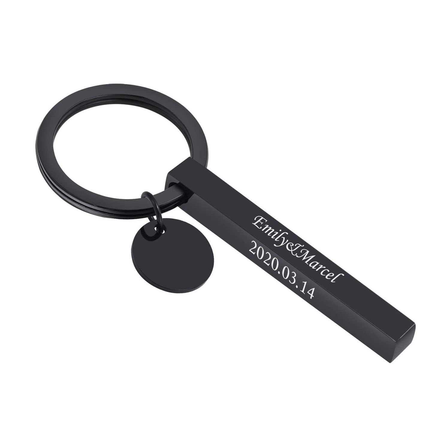 VNOX Personalized Custom Names Keychain - Customize 3D Dainty 4 Sided Vertical Cuboid Bar Keychain Keyring for Men Women Husband Dad Father Day Christmas,Black