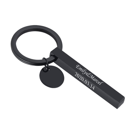 VNOX Personalized Custom Names Keychain - Customize 3D Dainty 4 Sided Vertical Cuboid Bar Keychain Keyring for Men Women Husband Dad Father Day Christmas,Black