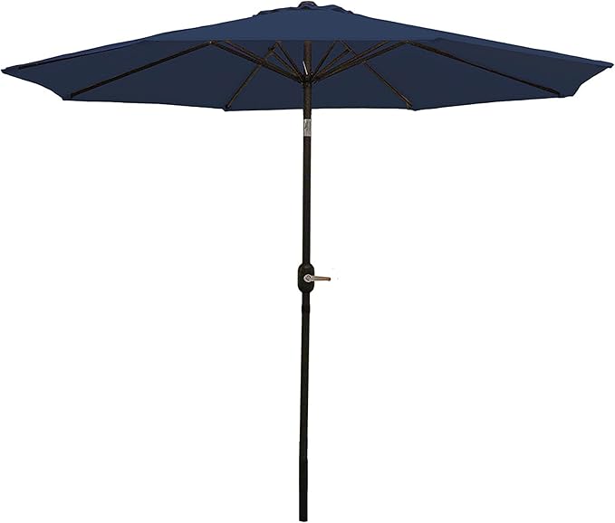 Sunnydaze Outdoor Patio Umbrella - Polyester Table Market Umbrella with Push-Button Tilt and Crank - 8 Sturdy Ribs - Navy Blue - 9ft