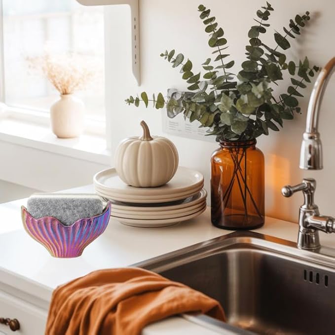 Sponge Holder for Kitchen Sink, Ceramic Dish Sponge Holder