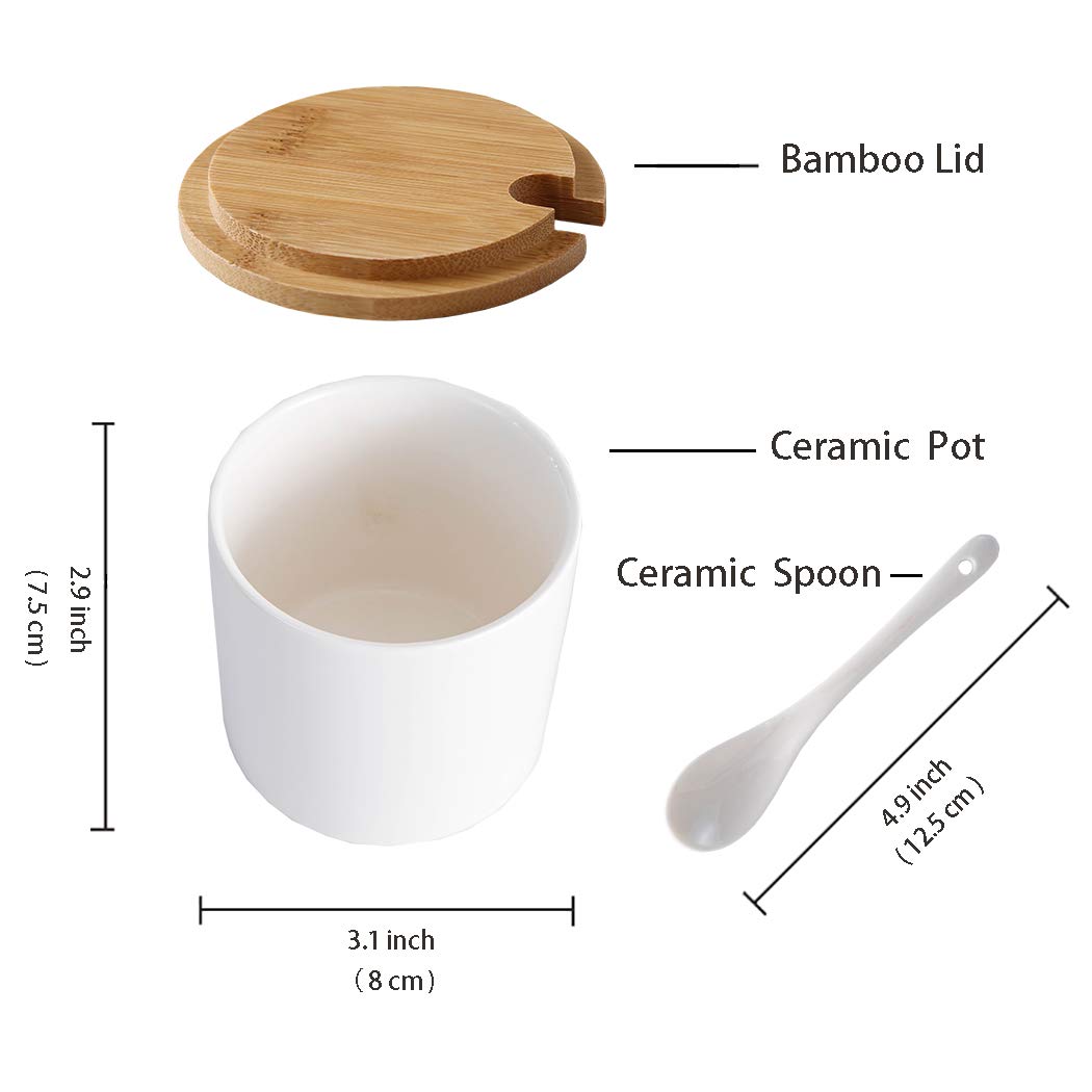 smarex Ceramic Condiment Jar Seasoning Container with Lids,white Salt Sugar Pepper Spice Container Bowls Pot with Spoon, Porcelain Pot,Set of 3, 8 Oz, for Home Kitchen Coffee Bar