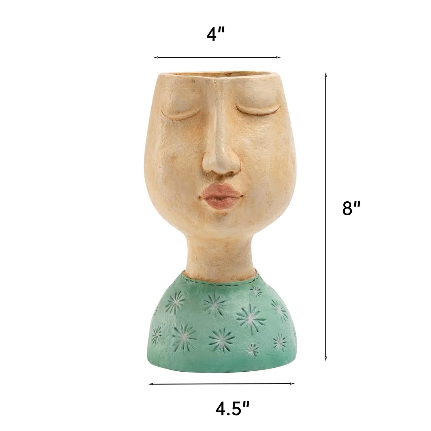 DiliComing Resin Face Planters Pots Head - 8 Inch Indoor and Outdoor Pot with Drainage Hole for Succulents Plants Home Garden Decor Unique Girl Sculpture Plant Pot