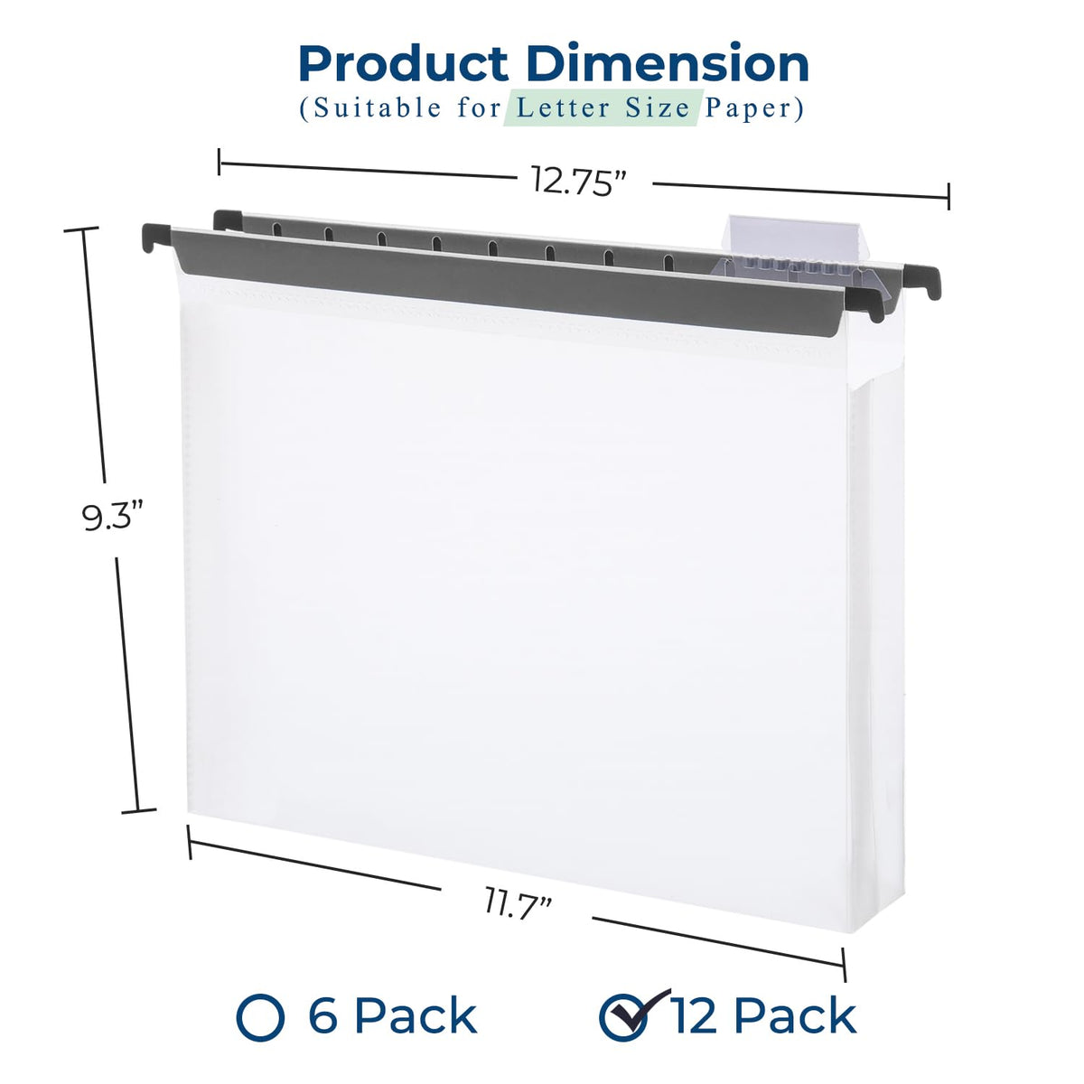 Y YOMA Plastic Extra Capacity Hanging File Folder, Letter Size, 2” Expansion, 12 Pack Clear Reinforced Expanding Hanging Folders with Tabs, Heavy Duty Waterproof Accordion for Bulky Files