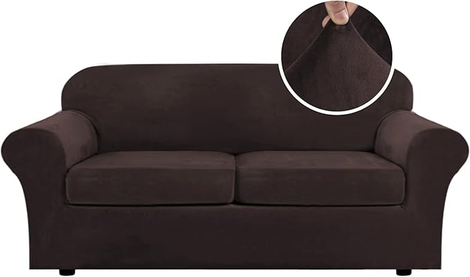 H.VERSAILTEX Real Velvet Plush 3 Piece Stretch Sofa Covers Couch Covers