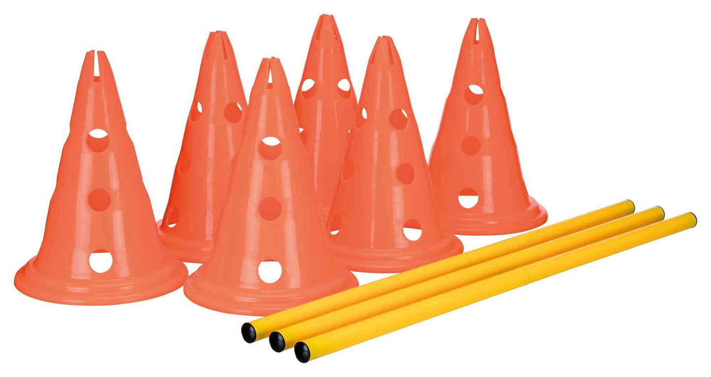 TRIXIE Pylon Obstacle Set – 6 pylons – 3 poles – variable height adjustment: 6 cm / 13.5 cm / 20 cm – orange/yellow – 32091