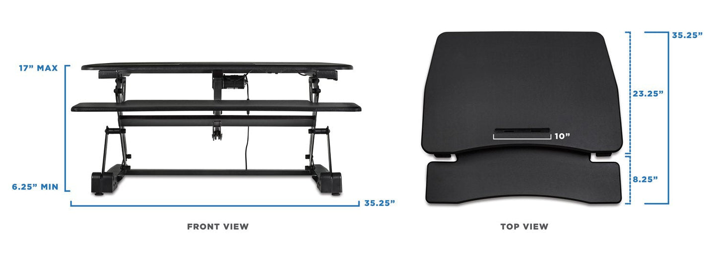 Mount-It! Electric Standing Desk Converter 35.4" Quick Sit Stand Desk Riser, Computer Workstation Motorized Easy Convertor with Built-in USB Charging Port, Ergonomic Height Adjustable in Black