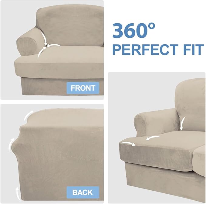 CUCRAF T Cushion Sofa Cover 2 Piece Armchair Slipcovers, Soft Thick Velvet