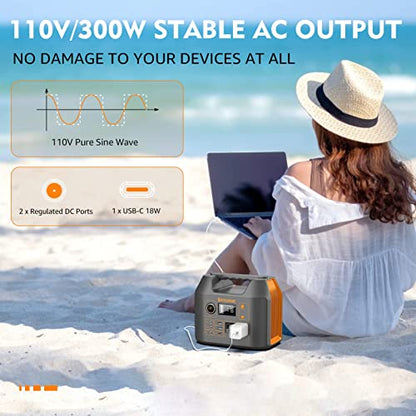 Portable Power Station EnginStar 300W Solar Generator 110V 296Wh Power Bank Two Pure Sine Wave AC Outlet 80000mAh Lithium Battery Pack for Camping Outdoors Trip RV Hunting Vans Emergency Backup