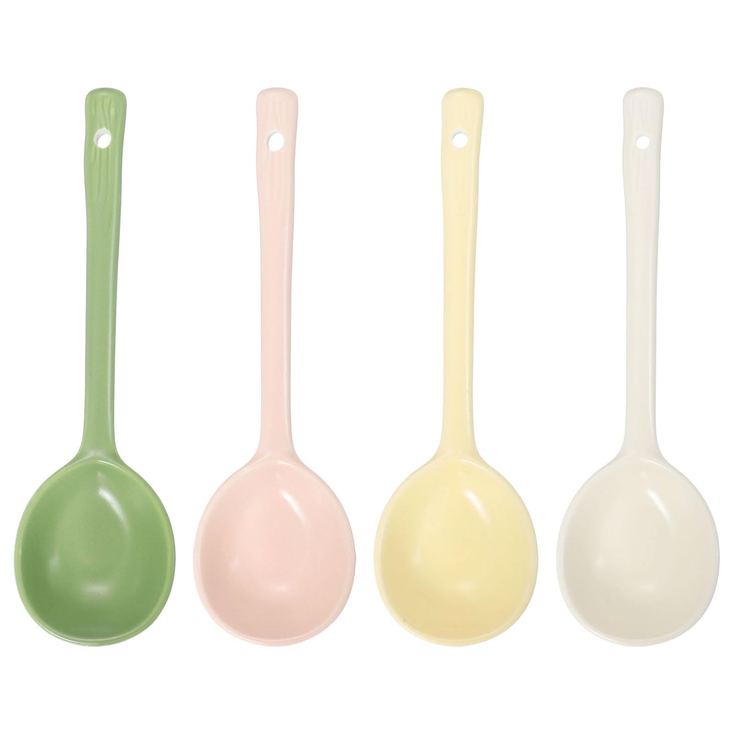 uxcell 1 Set Ceramic Soup Spoons, Long Handle Dinner Serving Spoon for Soup, Noodles, Dumplings Yellow/Green/White/Pink