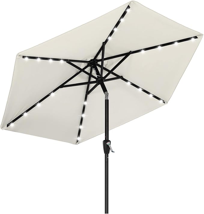 ABCCANOPY Durable Solar Led Patio Umbrellas with 32LED Lights 7.5FT (Light Beige)