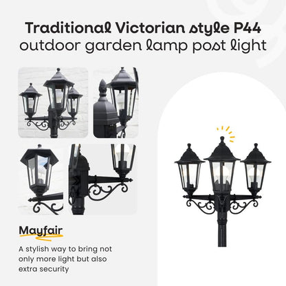 MiniSun | Traditional Victorian Style 2.2m Black 3 Way Outdoor Lamp Post Light | Post Lights, Home Décor & Improvement Essential