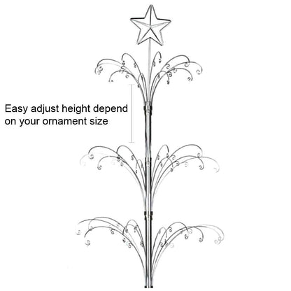 HOHIYA 74” Rotating Ornament Display Tree with 90 Hooks Heavy Duty Metal Christmas Ornament Stand Chrome Silver Holiday Display Rack Christmas Tree Alternative