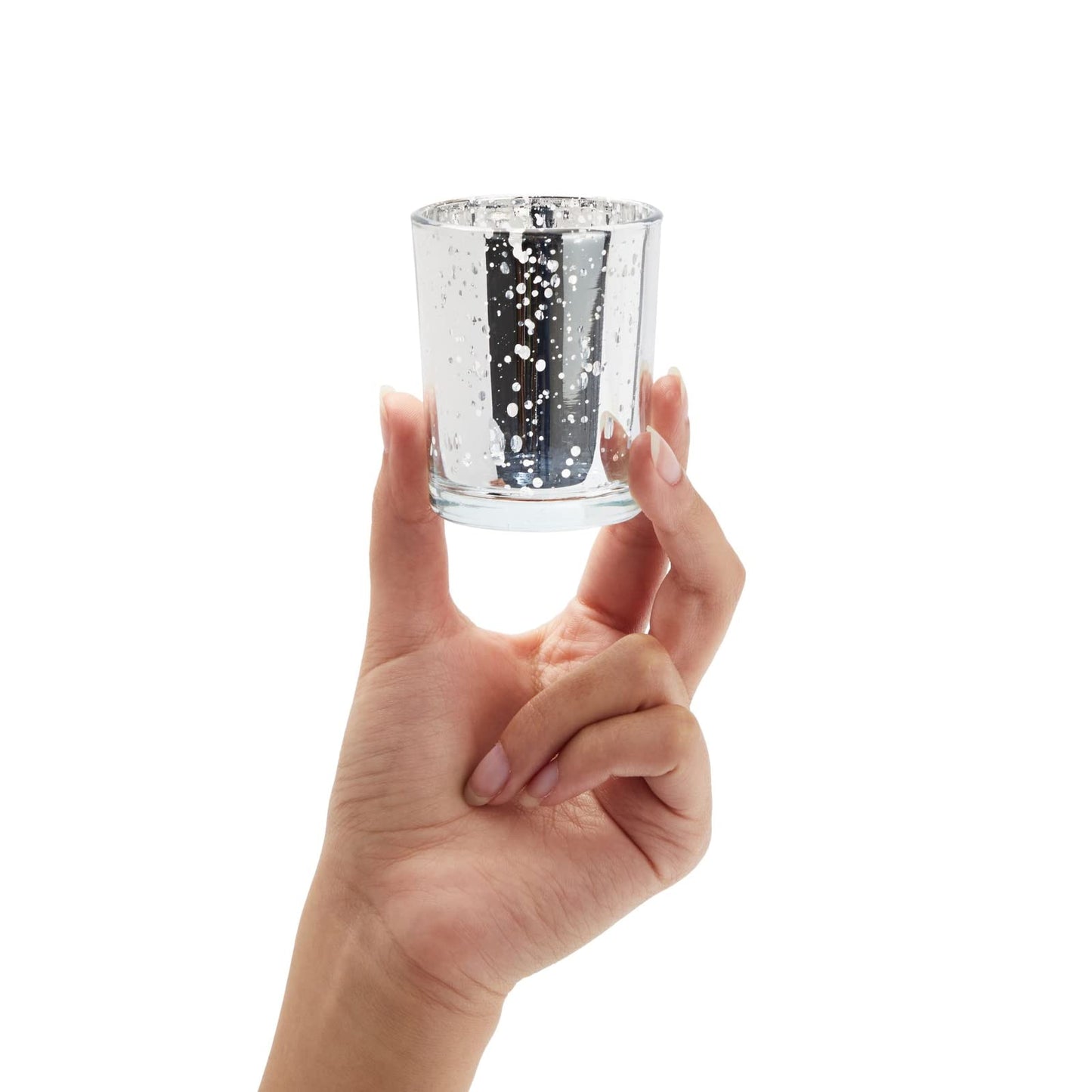 Juvale 24-Pack Silver Mercury Glass Votive Candle Holders - Event & Home Ambience with Tea Lights & Flameless Candles - Glass Votive Holders for Tabletop Displays - 2.6" H x 2.2" W